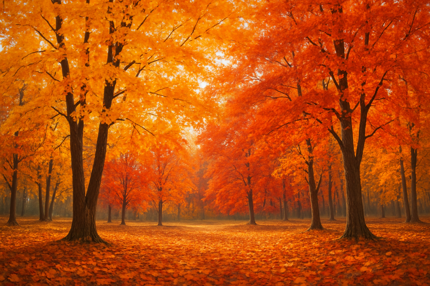 fall trees with leaves on the ground